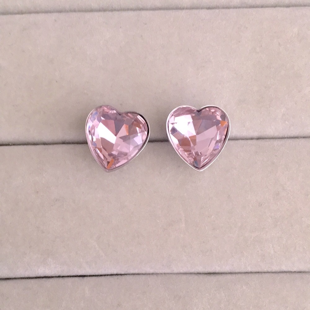 Rose Pink Crystal Heart Earrings - Picture 3 of 7